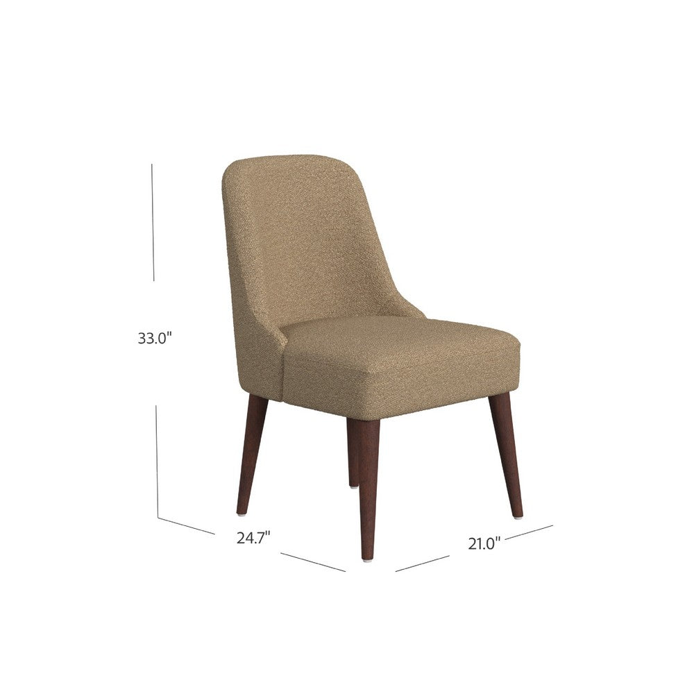Benjara Guy Dining Chair with Dark Amber Tapered Legs, Brown Boucle Fabric
