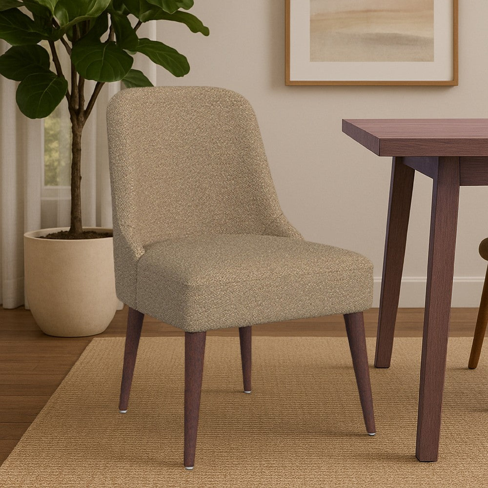 Benjara Guy Dining Chair with Dark Amber Tapered Legs, Brown Boucle Fabric