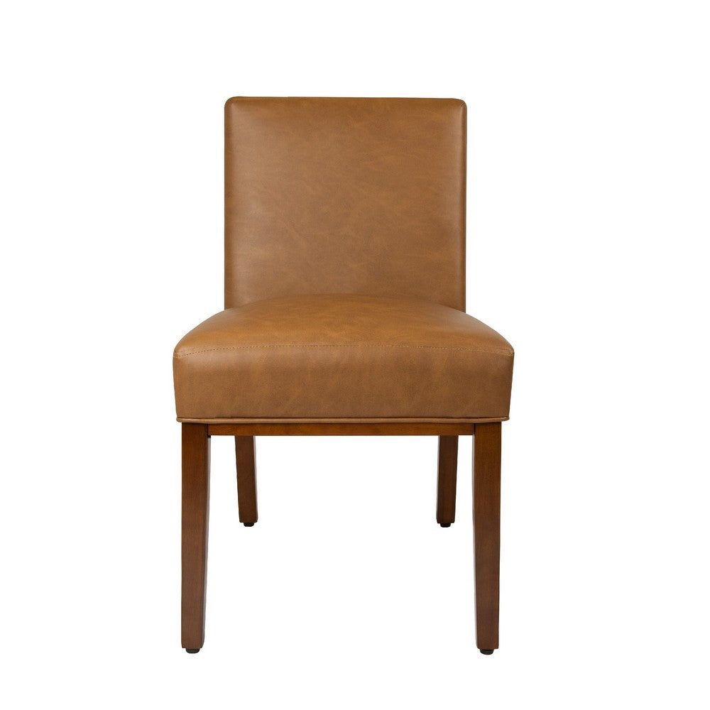 Benjara Jan Dining Chair with Espresso Wood Legs, Caramel Brown Faux Leather