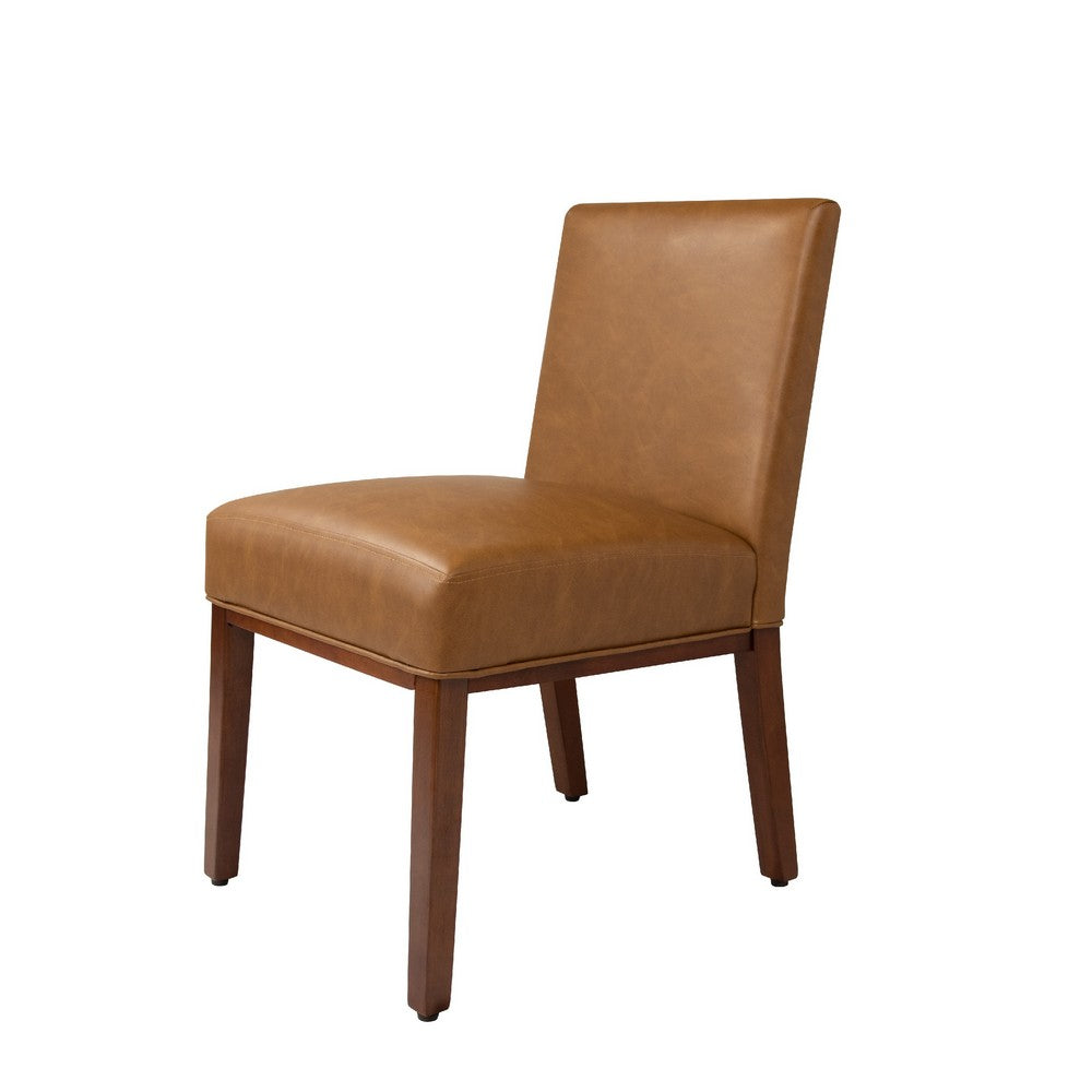 Benjara Jan Dining Chair with Espresso Wood Legs, Caramel Brown Faux Leather