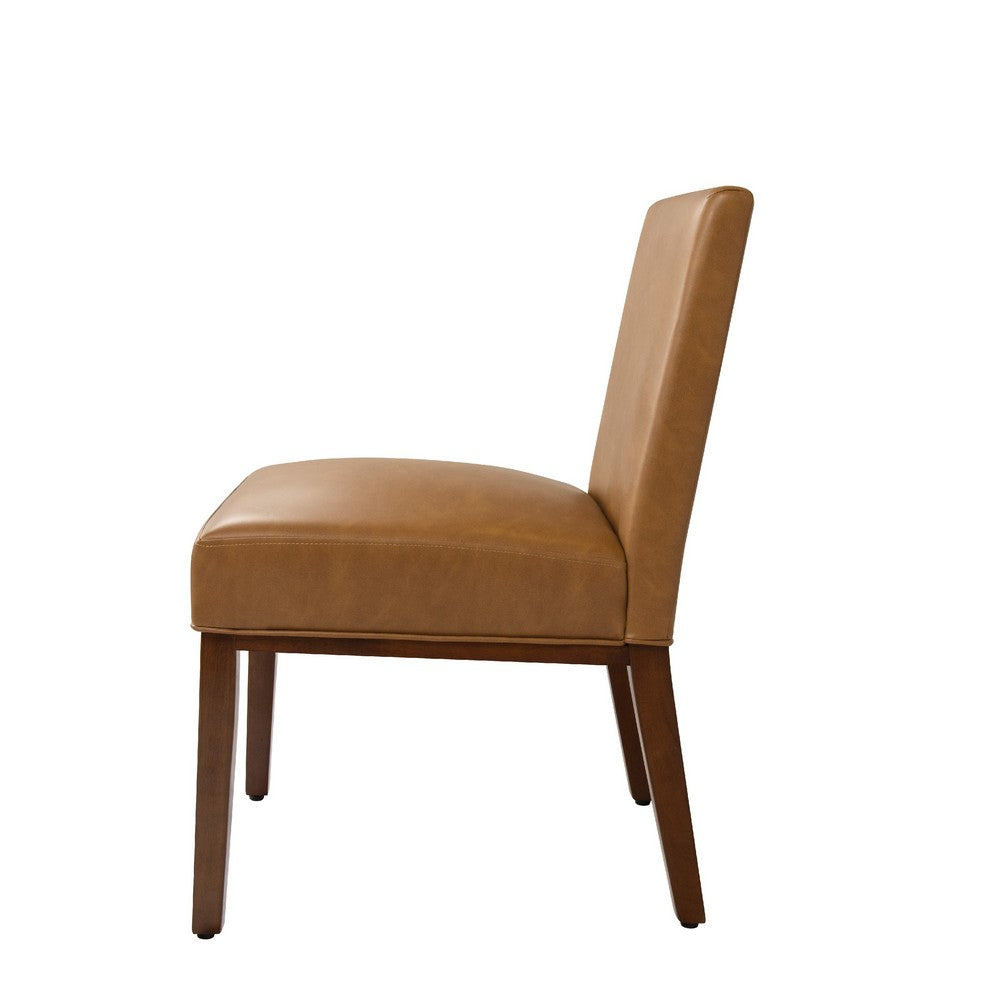Benjara Jan Dining Chair with Espresso Wood Legs, Caramel Brown Faux Leather