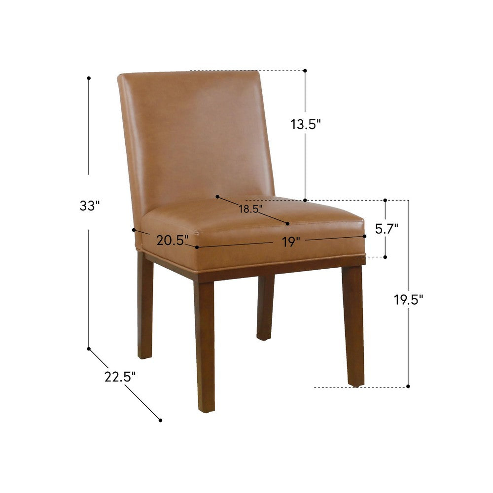 Benjara Jan Dining Chair with Espresso Wood Legs, Caramel Brown Faux Leather