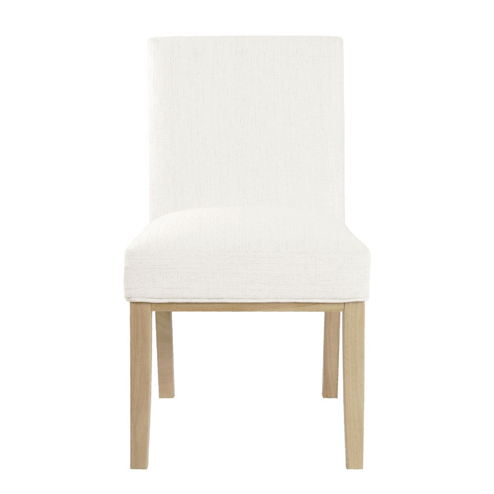 Benjara Jan Dining Chair with Natural Brown Wood Legs, White Woven Fabric