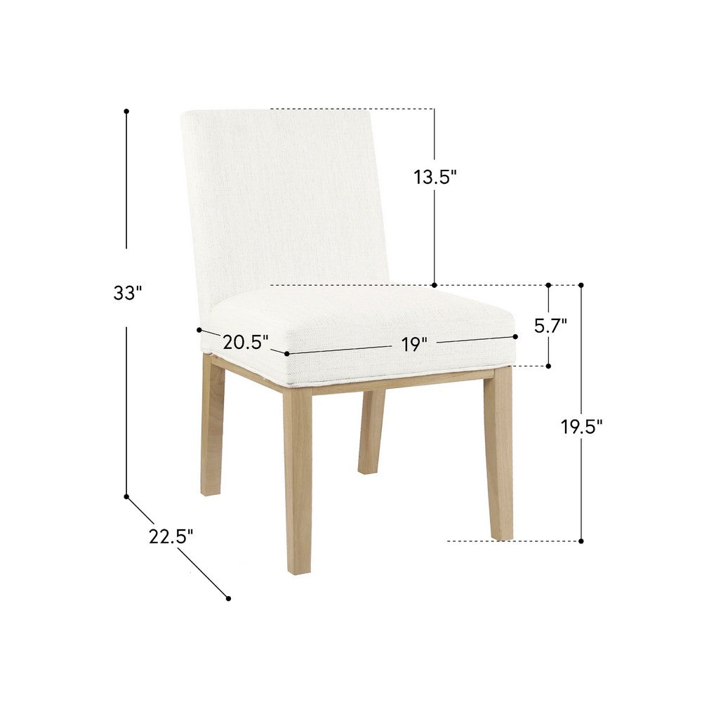Benjara Jan Dining Chair with Natural Brown Wood Legs, White Woven Fabric