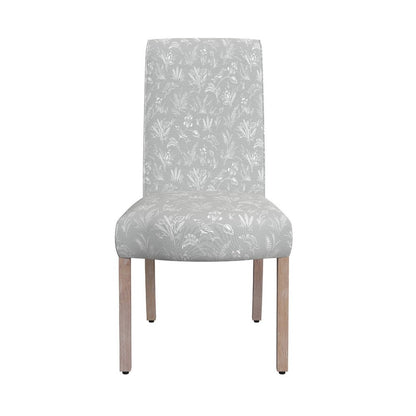 Benjara Jay Dining Chair Set of 2, Light Gray Floral with Animal Motifs Fabric