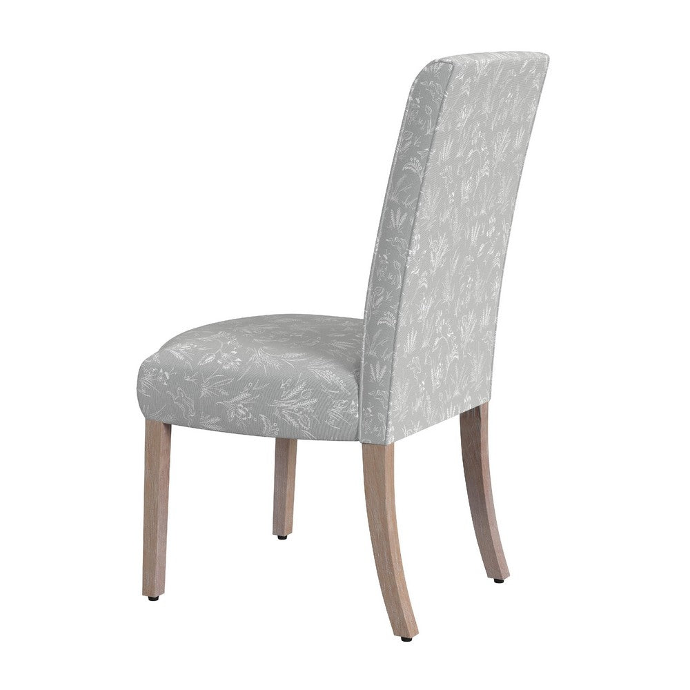 Benjara Jay Dining Chair Set of 2, Light Gray Floral with Animal Motifs Fabric