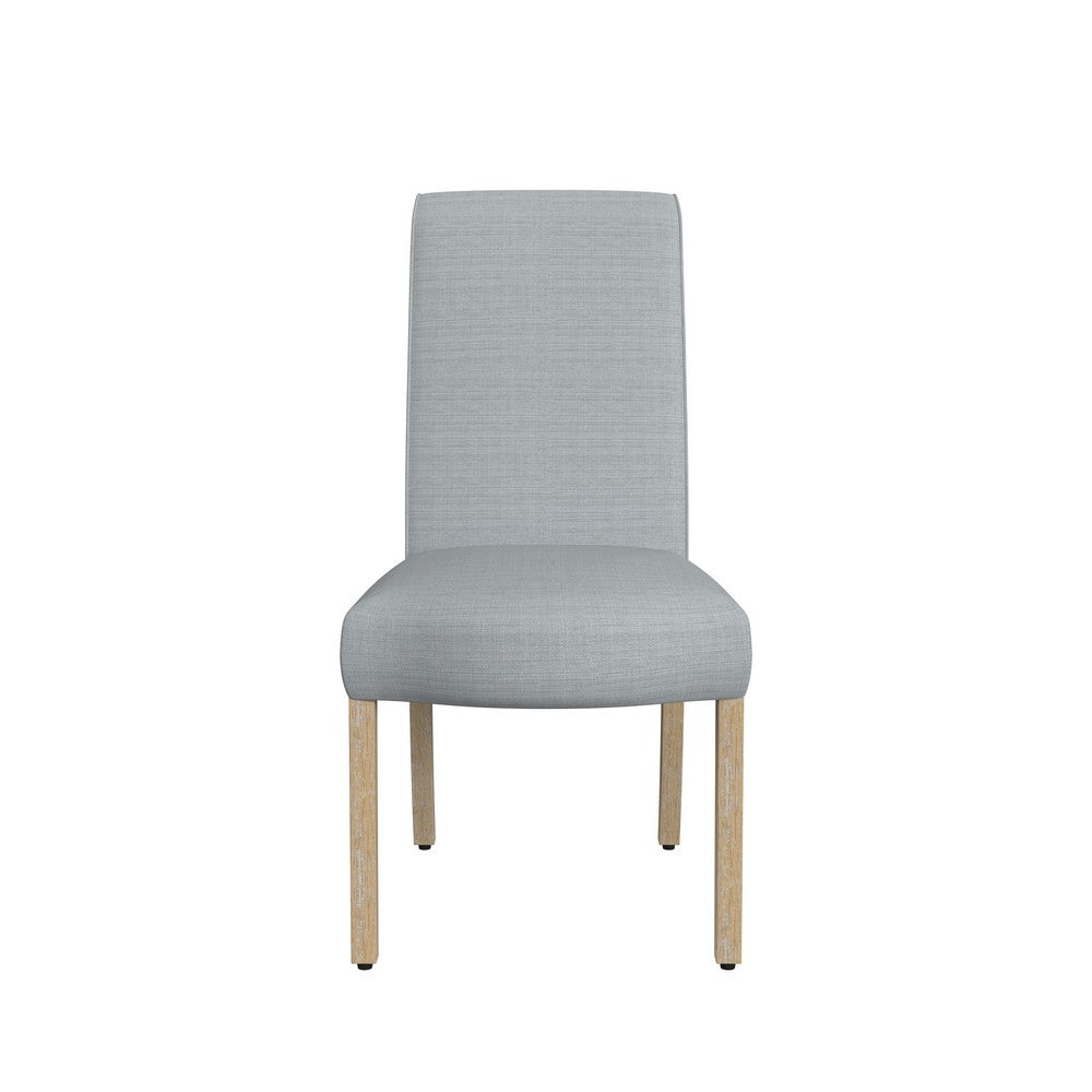 Benjara Jay Dining Chair Set of 2, Scalloped Details, Light Gray Woven Fabric