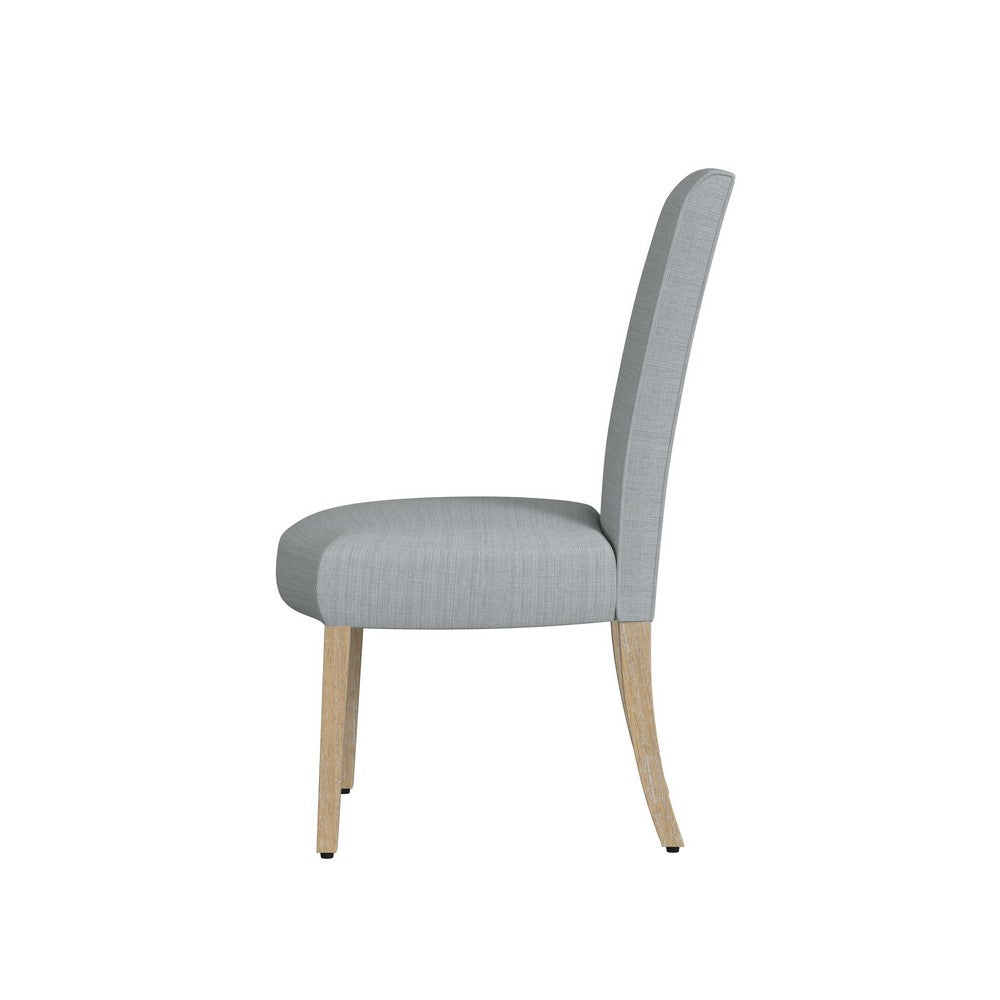 Benjara Jay Dining Chair Set of 2, Scalloped Details, Light Gray Woven Fabric