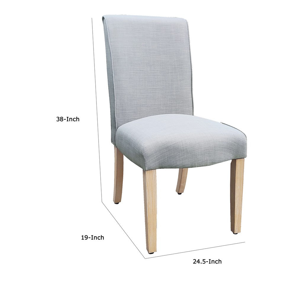 Benjara Jay Dining Chair Set of 2, Scalloped Details, Light Gray Woven Fabric
