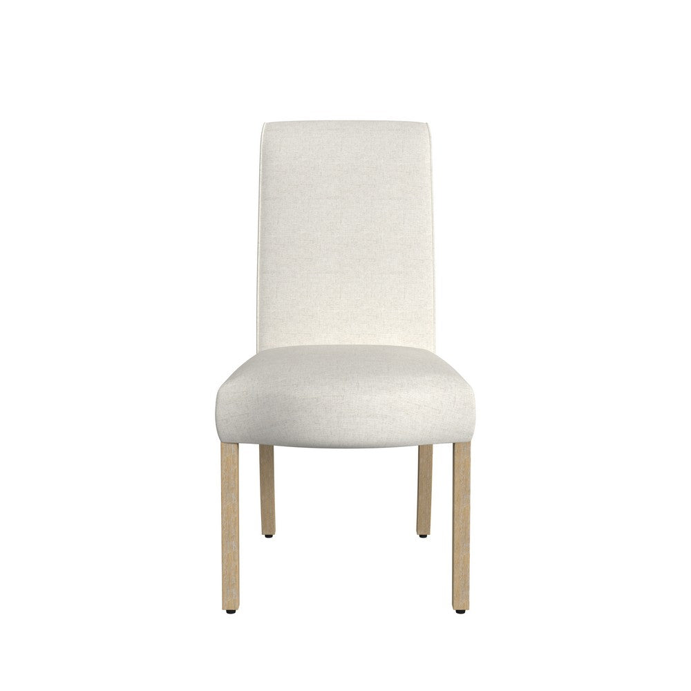 Benjara Jay Dining Chair Set of 2, Scalloped Details, Cream White Woven Fabric