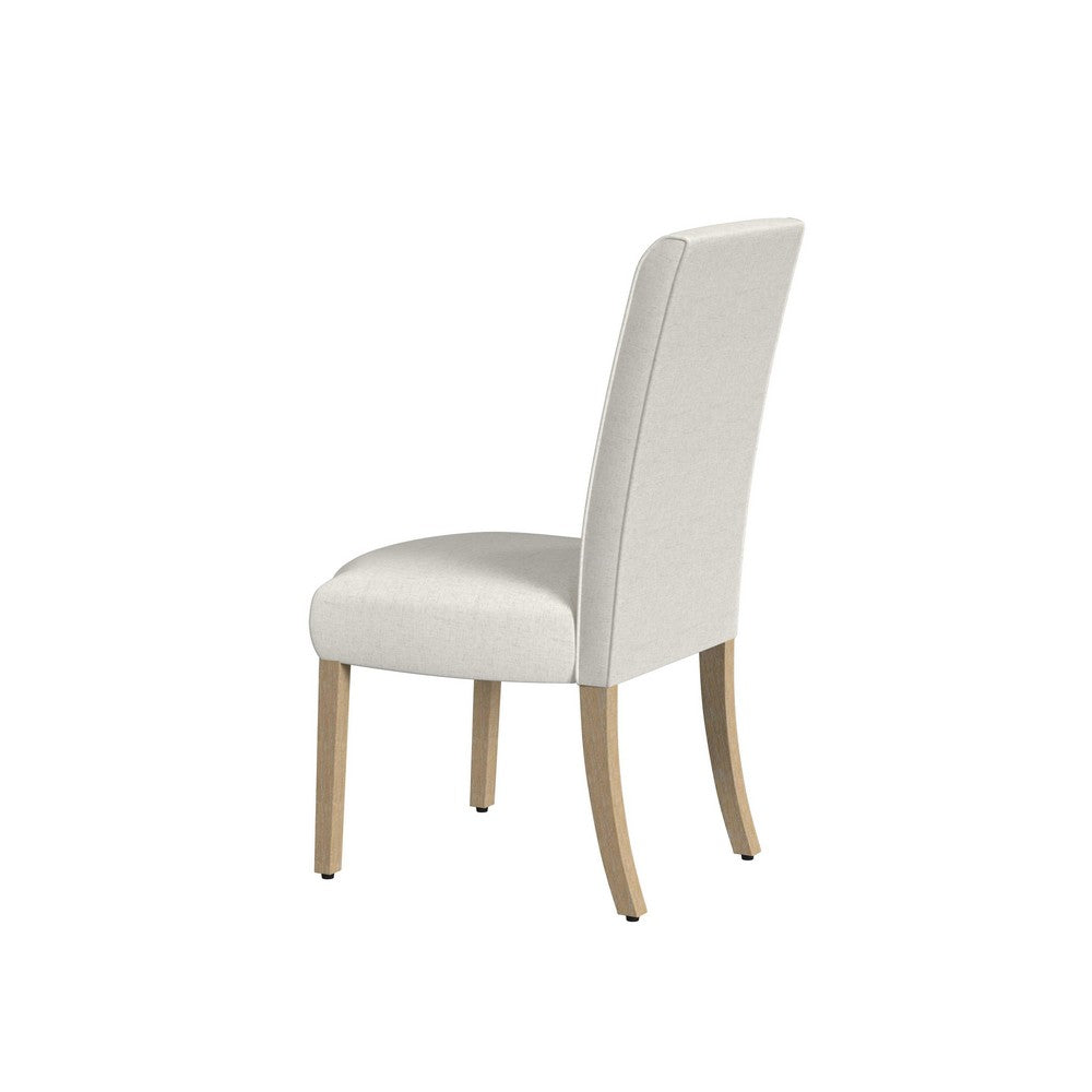 Benjara Jay Dining Chair Set of 2, Scalloped Details, Cream White Woven Fabric