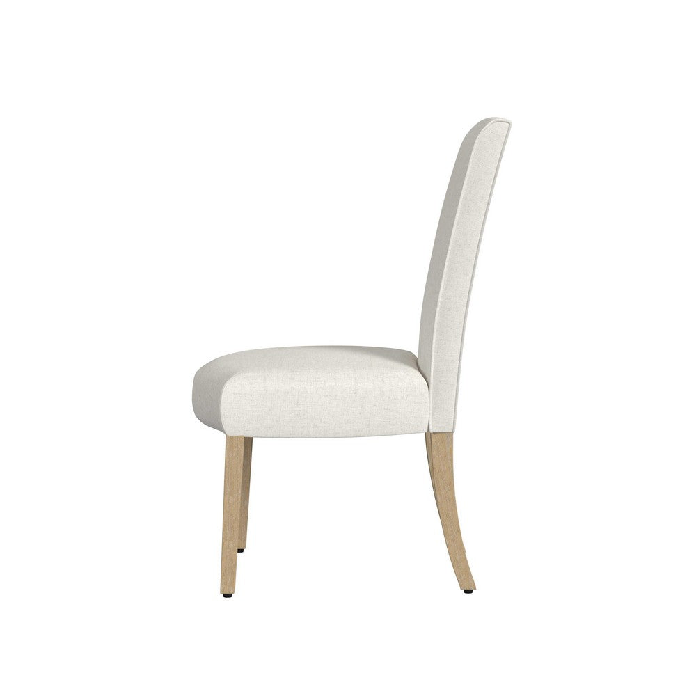 Benjara Jay Dining Chair Set of 2, Scalloped Details, Cream White Woven Fabric