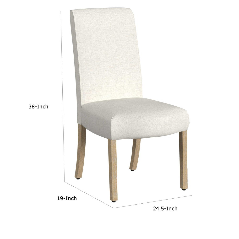 Benjara Jay Dining Chair Set of 2, Scalloped Details, Cream White Woven Fabric