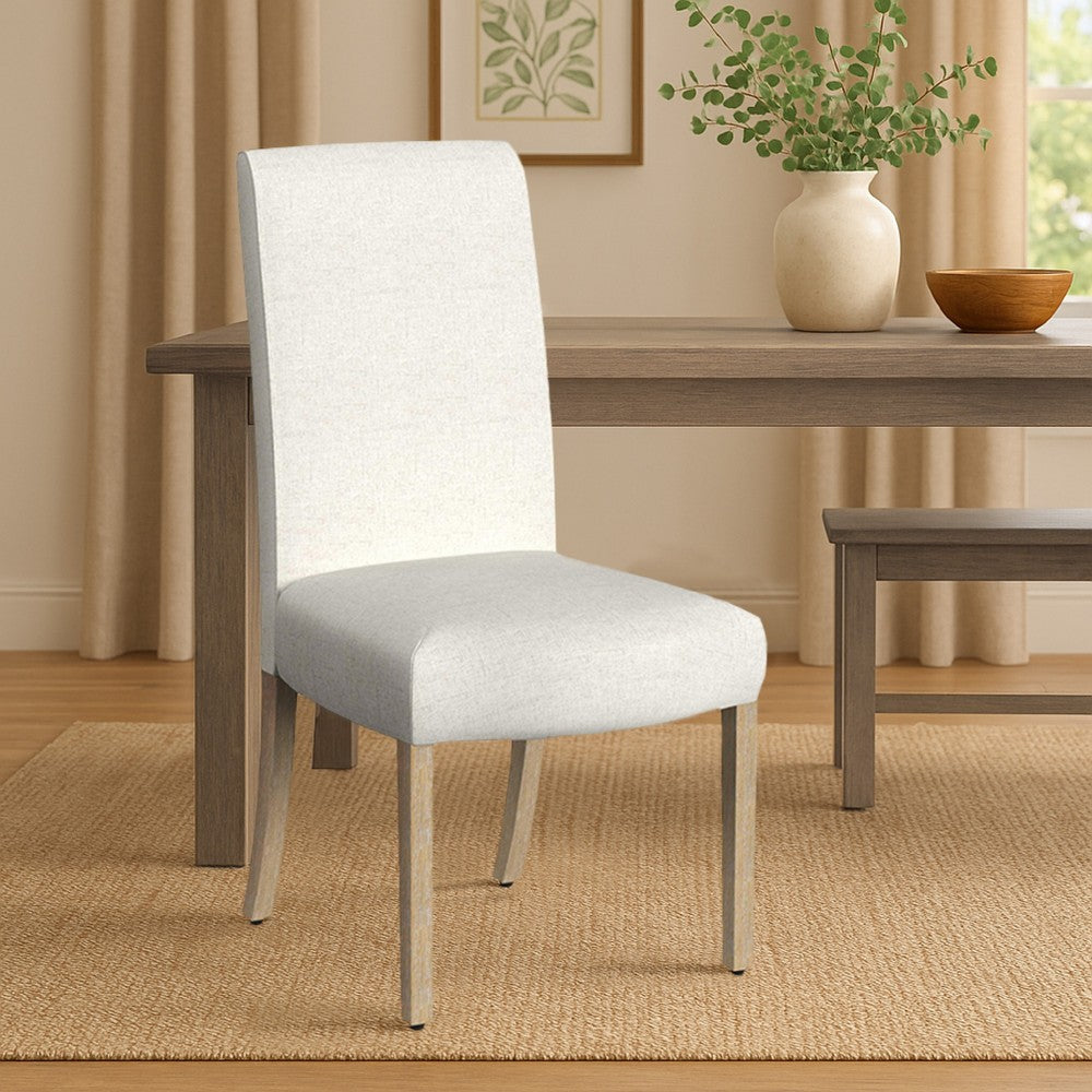 Benjara Jay Dining Chair Set of 2, Scalloped Details, Cream White Woven Fabric