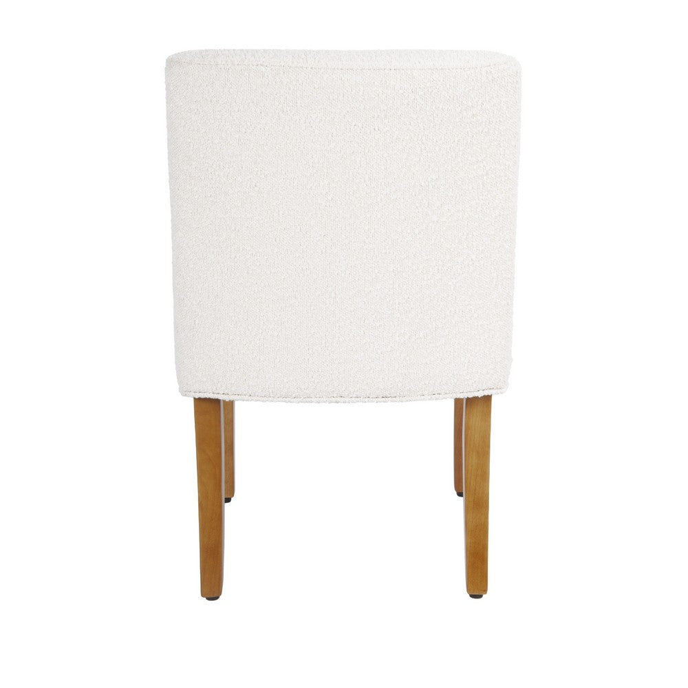 Benjara Kip Dining Chair with Honey Oak Wood Legs, Cream White Boucle Fabric