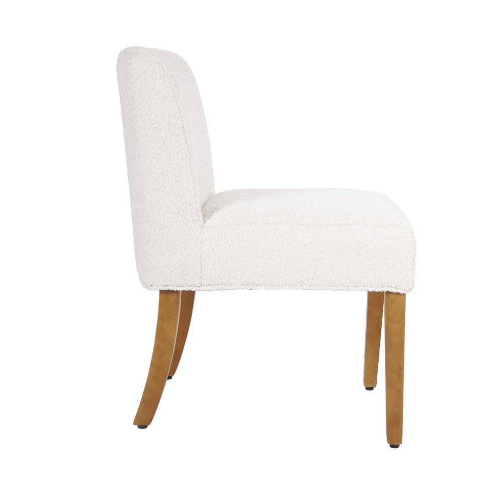 Benjara Kip Dining Chair with Honey Oak Wood Legs, Cream White Boucle Fabric