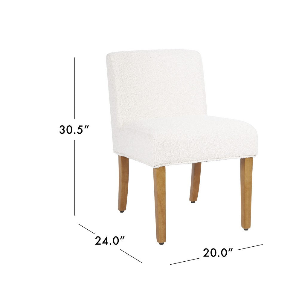 Benjara Kip Dining Chair with Honey Oak Wood Legs, Cream White Boucle Fabric