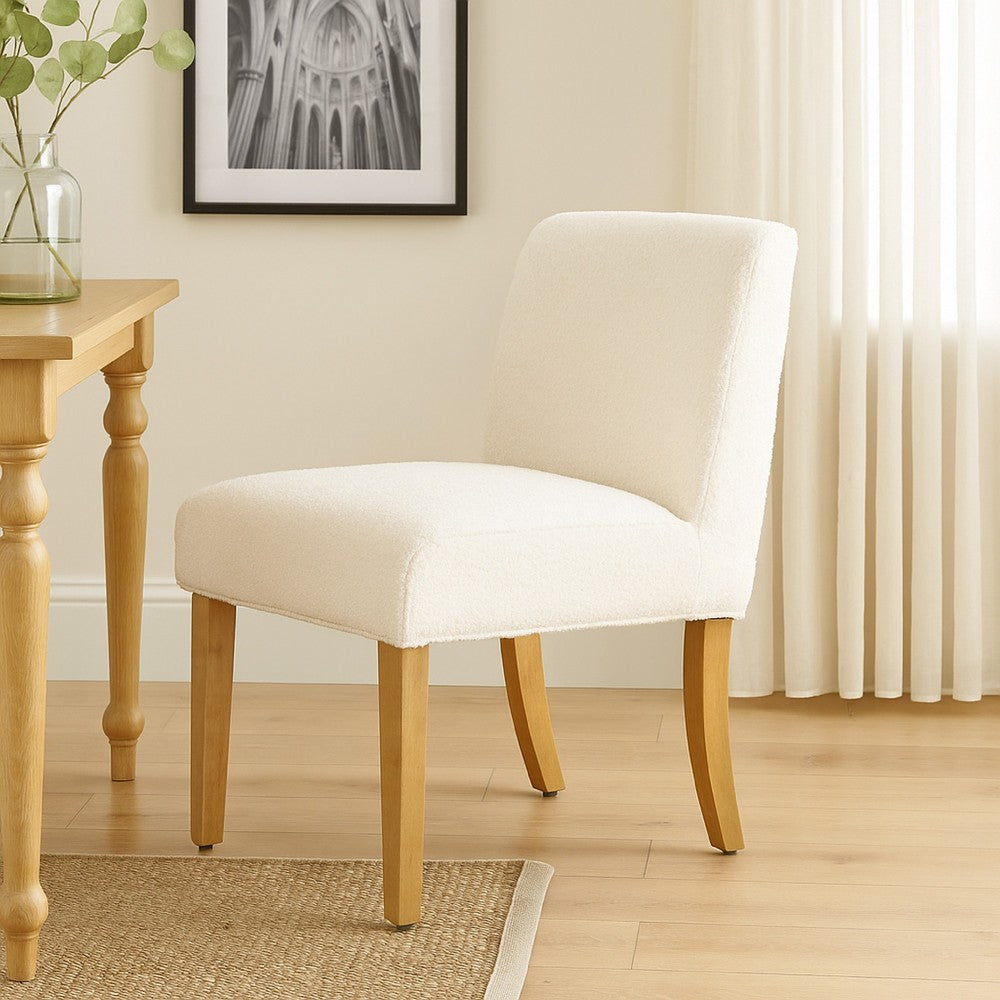 Benjara Kip Dining Chair with Honey Oak Wood Legs, Cream White Boucle Fabric