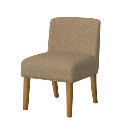 Benjara Kip Dining Chair with Honey Oak Wood Legs, Soft Brown Textured Boucle