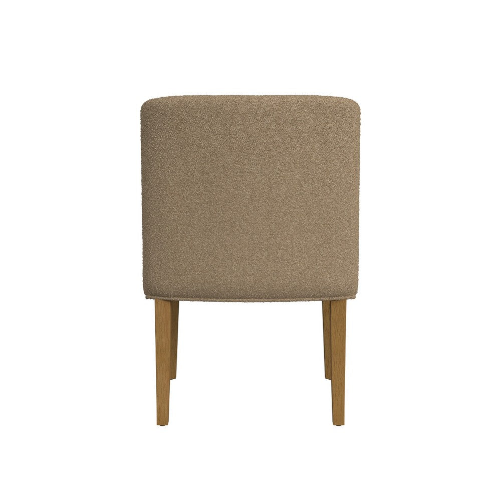 Benjara Kip Dining Chair with Honey Oak Wood Legs, Soft Brown Textured Boucle