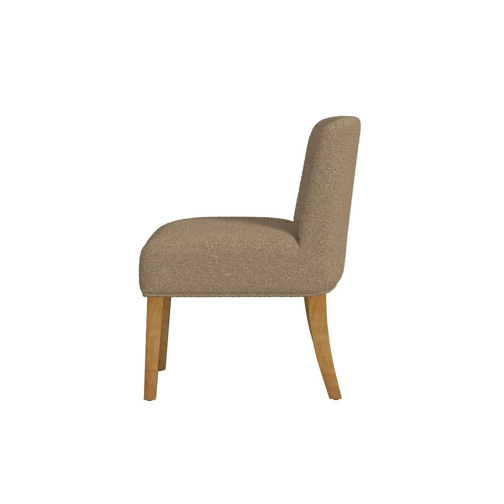Benjara Kip Dining Chair with Honey Oak Wood Legs, Soft Brown Textured Boucle