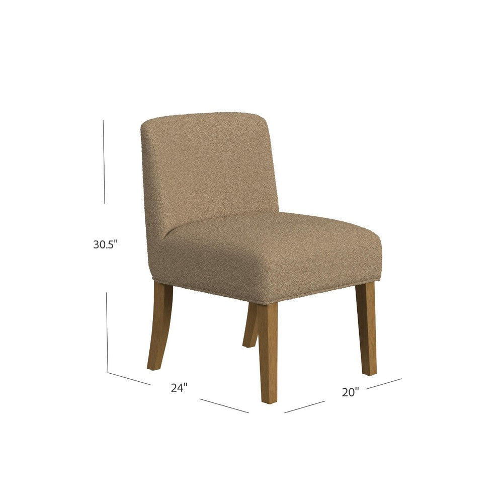 Benjara Kip Dining Chair with Honey Oak Wood Legs, Soft Brown Textured Boucle