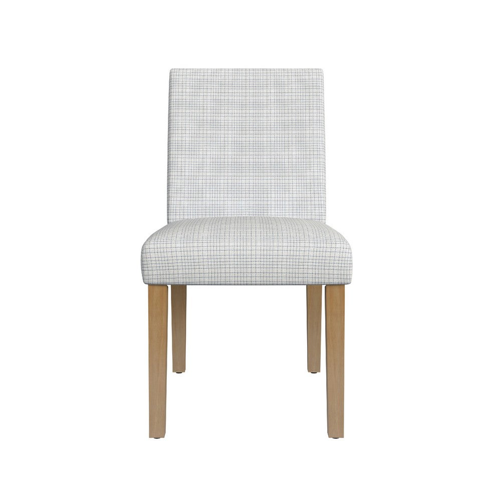 Benjara Kip Dining Chair, Honey Oak Wood, Cream Mini Grid Pattern Woven Fabric