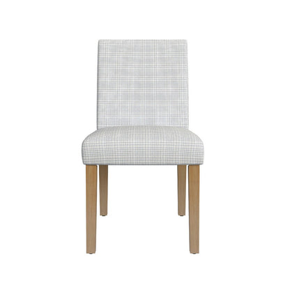Benjara Kip Dining Chair, Honey Oak Wood, Cream Mini Grid Pattern Woven Fabric