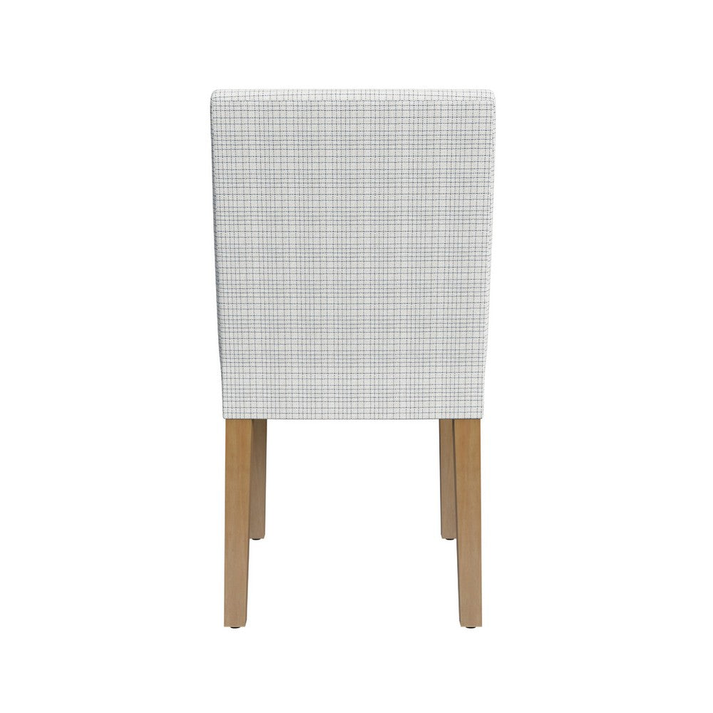 Benjara Kip Dining Chair, Honey Oak Wood, Cream Mini Grid Pattern Woven Fabric