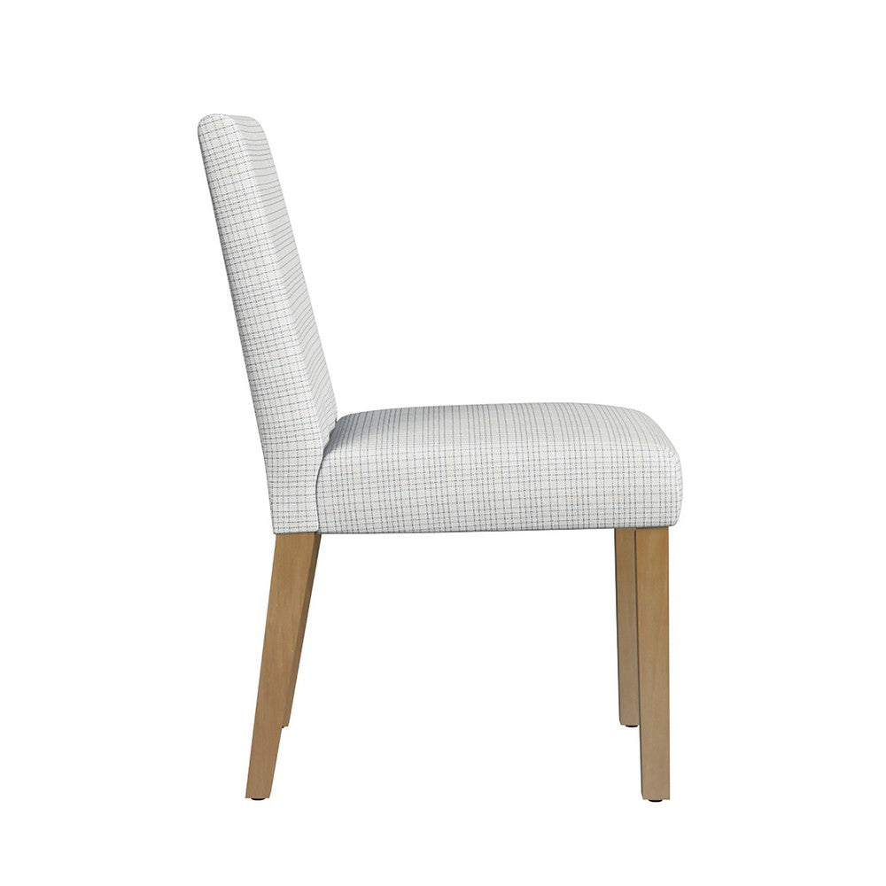 Benjara Kip Dining Chair, Honey Oak Wood, Cream Mini Grid Pattern Woven Fabric