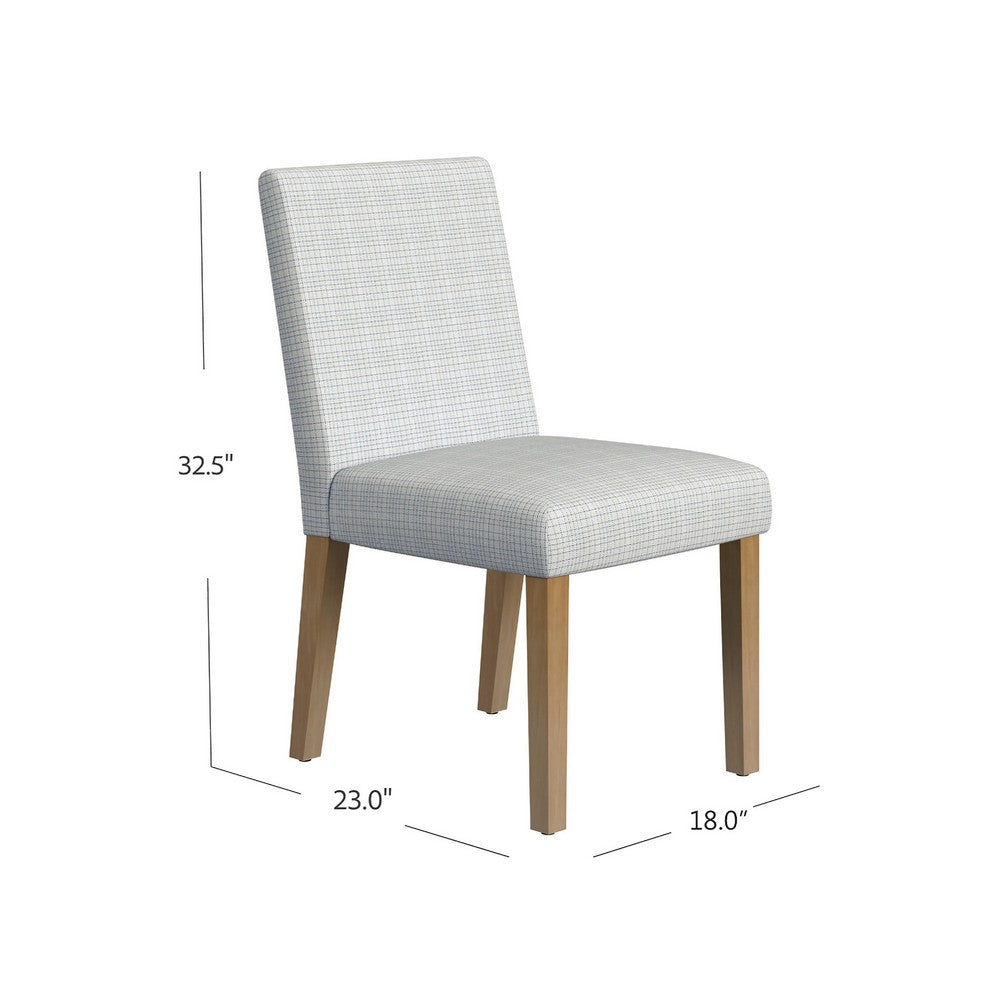 Benjara Kip Dining Chair, Honey Oak Wood, Cream Mini Grid Pattern Woven Fabric