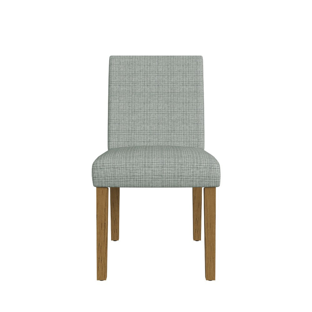 Benjara Kip Dining Chair, Honey Oak Wood, Green Mini Grid Pattern Woven Fabric