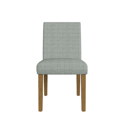 Benjara Kip Dining Chair, Honey Oak Wood, Green Mini Grid Pattern Woven Fabric