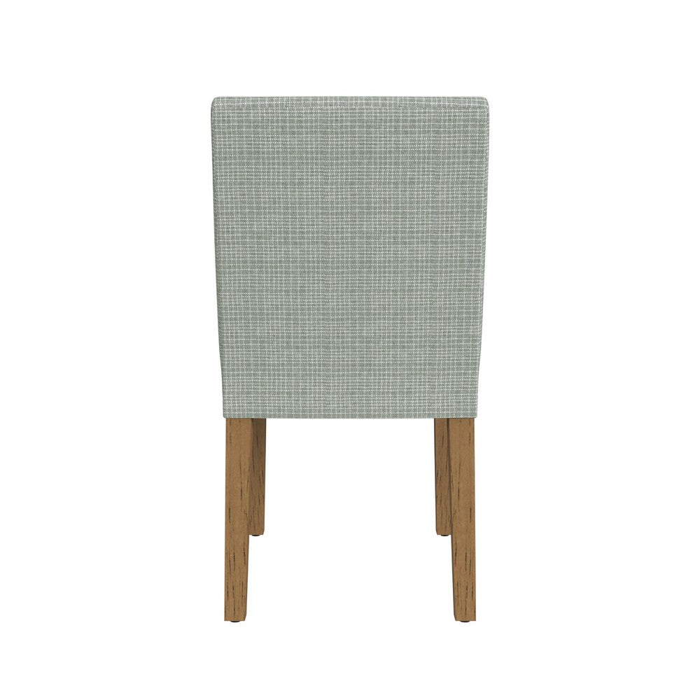 Benjara Kip Dining Chair, Honey Oak Wood, Green Mini Grid Pattern Woven Fabric