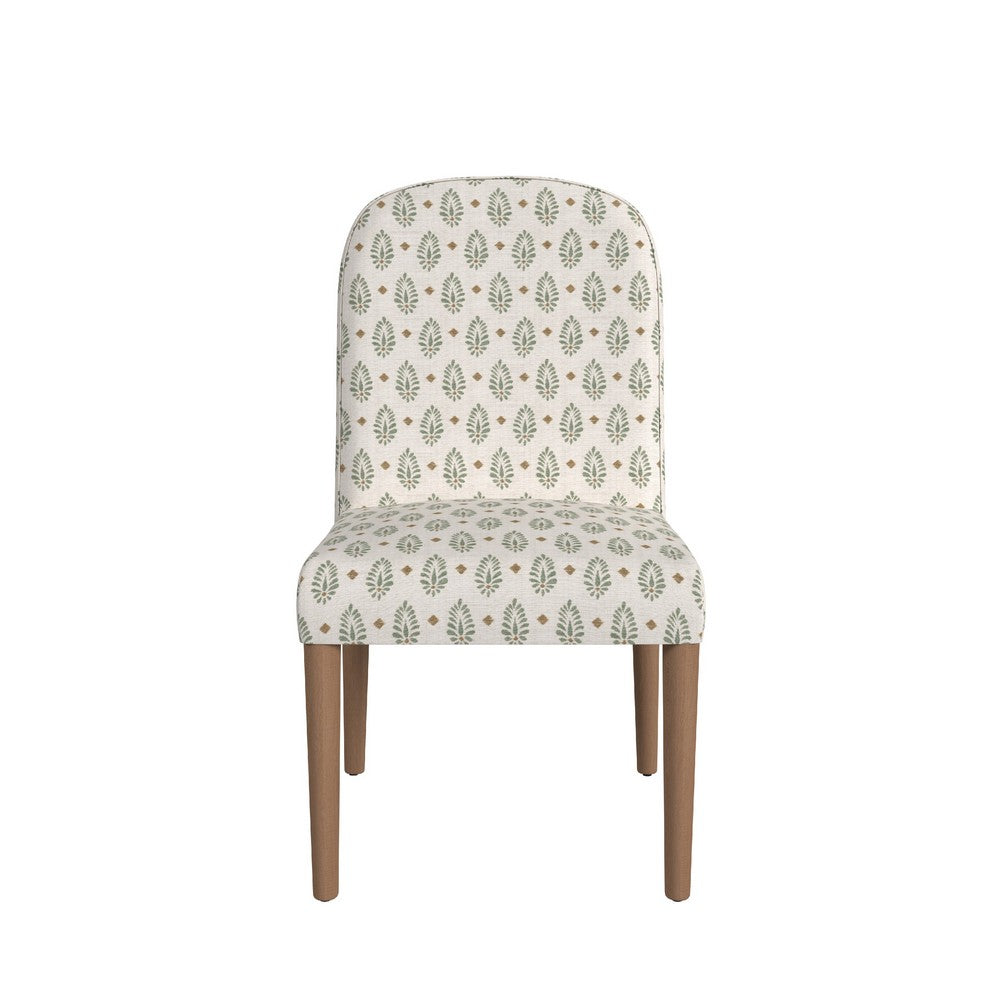 Benjara Mio Dining Chair with Rounded Back, Sage Paisley Medallion Fabric