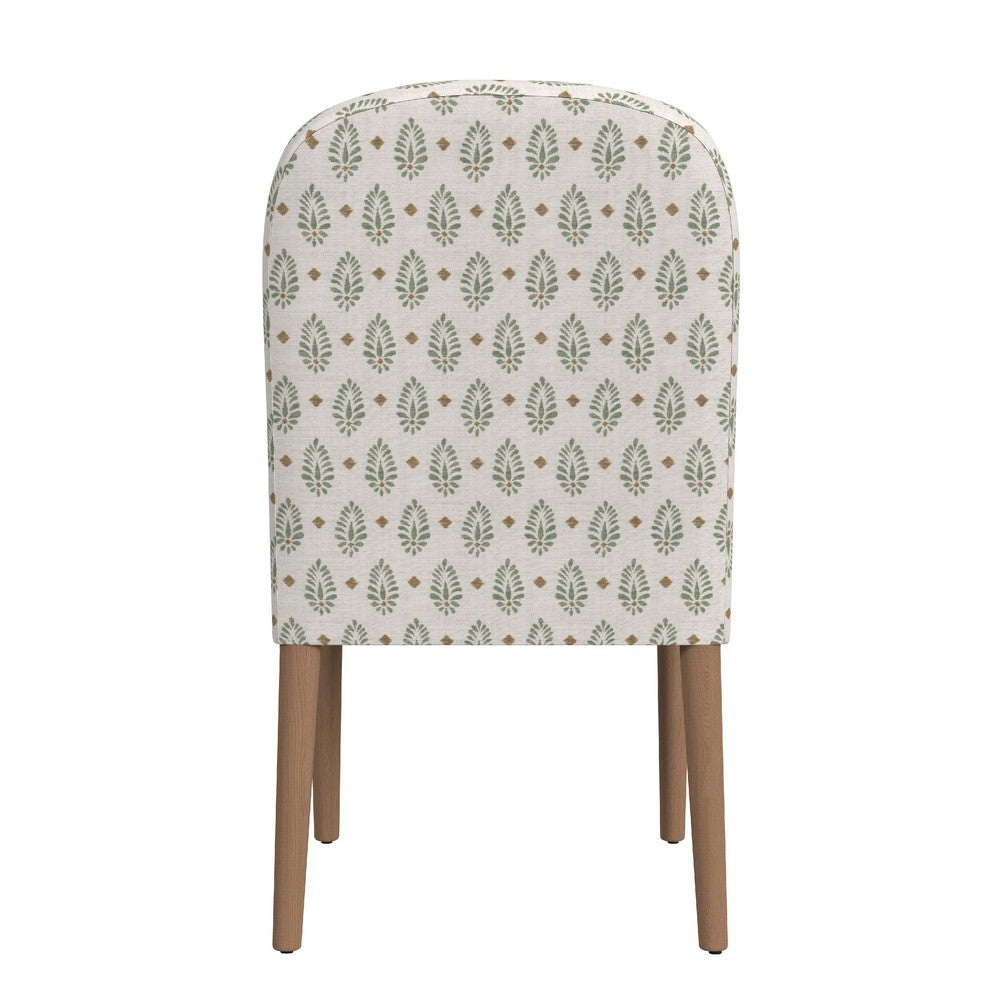 Benjara Mio Dining Chair with Rounded Back, Sage Paisley Medallion Fabric