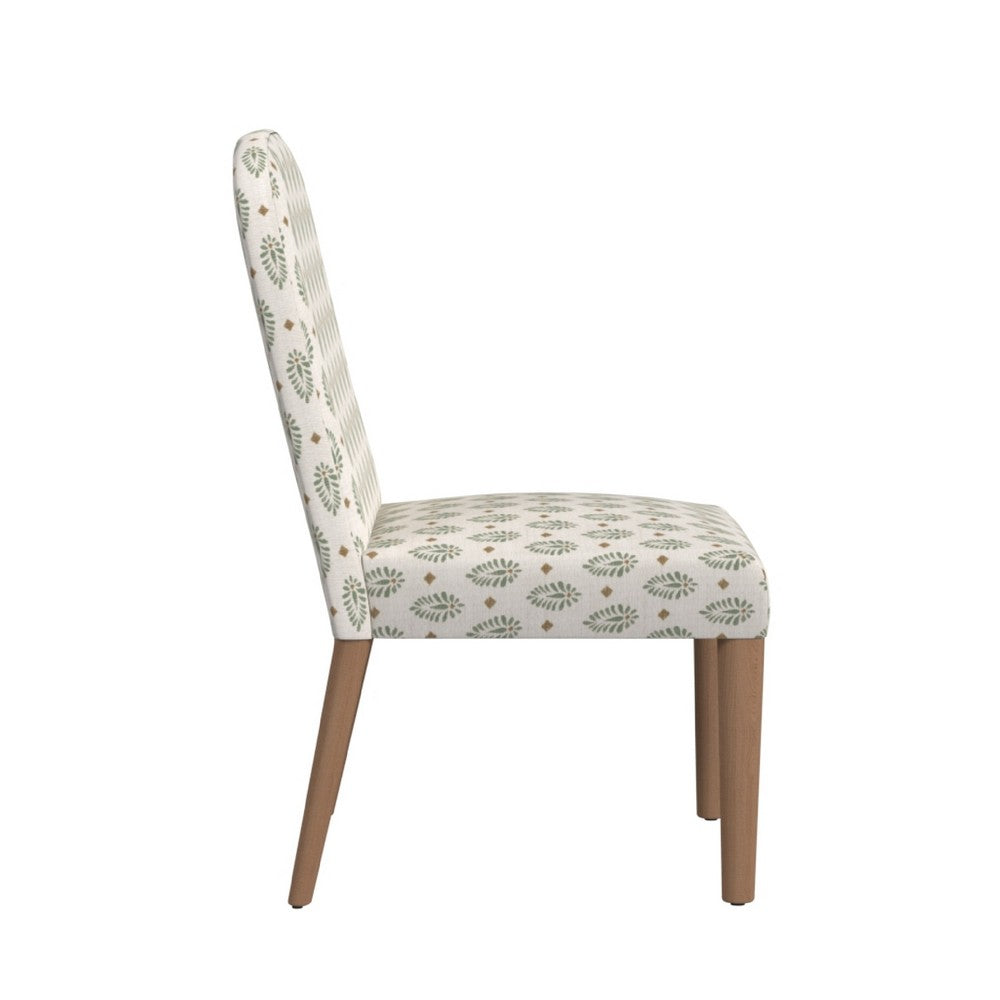 Benjara Mio Dining Chair with Rounded Back, Sage Paisley Medallion Fabric