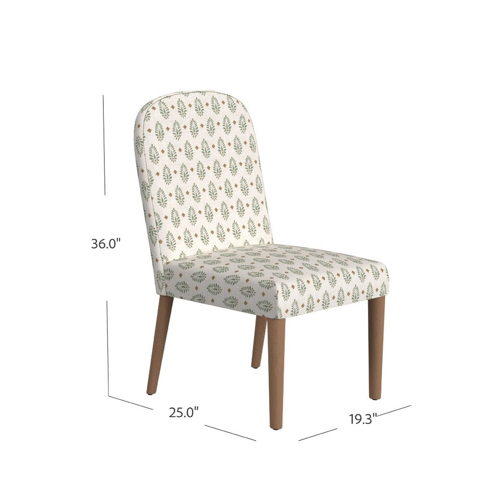 Benjara Mio Dining Chair with Rounded Back, Sage Paisley Medallion Fabric