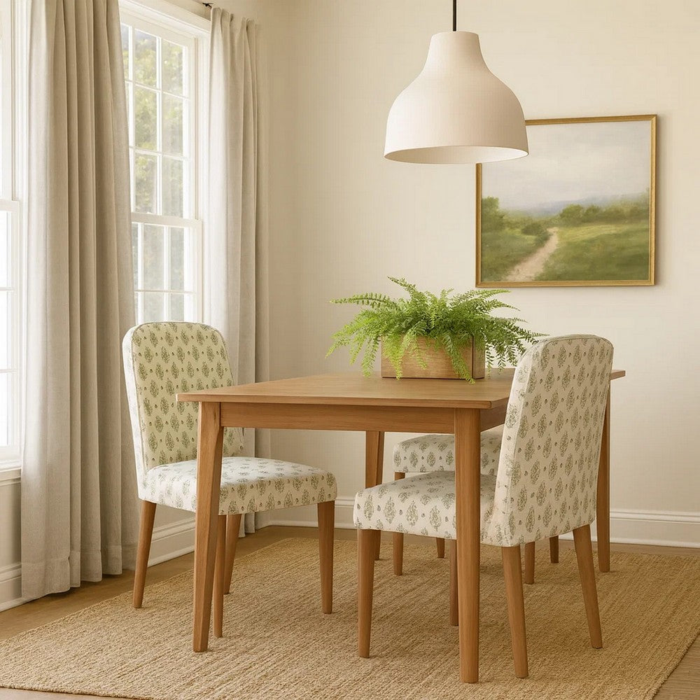 Benjara Mio Dining Chair with Rounded Back, Sage Paisley Medallion Fabric