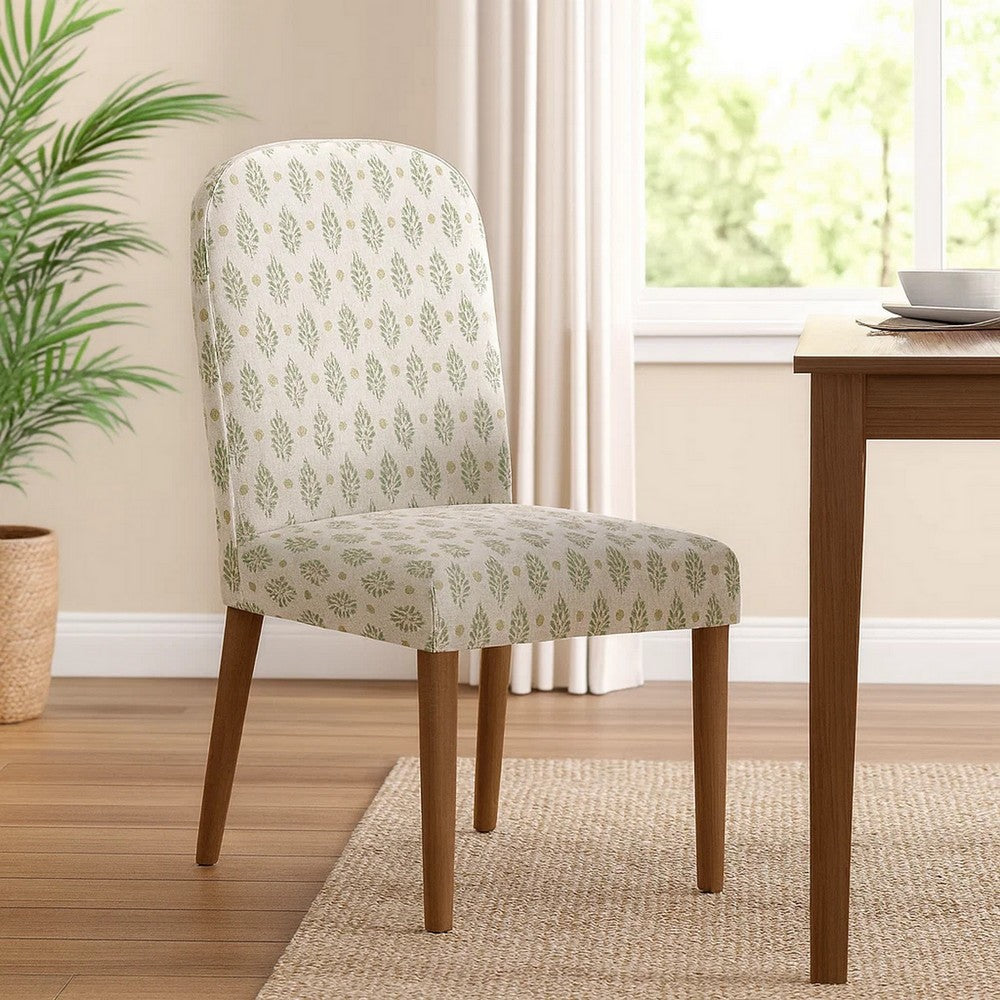 Benjara Mio Dining Chair with Rounded Back, Sage Paisley Medallion Fabric