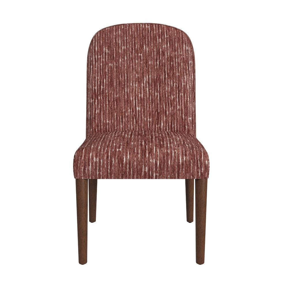 Benjara Mio Dining Chair with Rounded Back, Dark Walnut, Brown Chenille Fabric