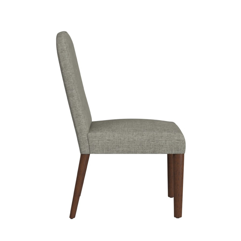 Benjara Mio Dining Chair with Rounded Back, Dark Walnut, Gray Woven Fabric