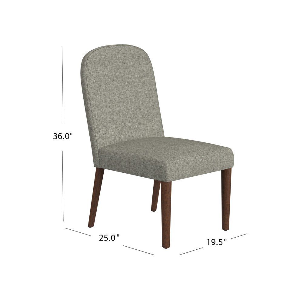 Benjara Mio Dining Chair with Rounded Back, Dark Walnut, Gray Woven Fabric