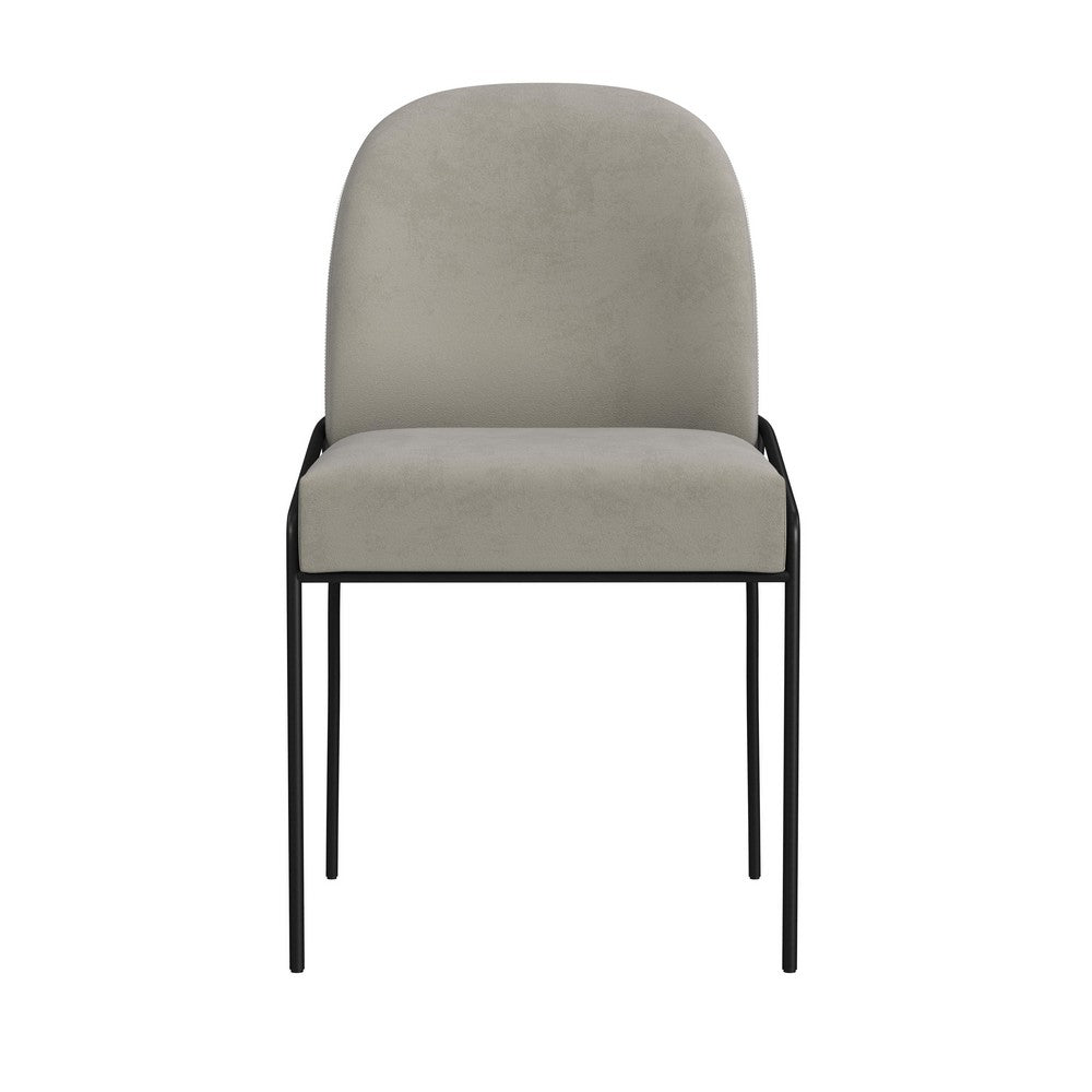 Benjara Nik Dining Chair with Curved Backrest, Matte Black Metal, Gray Velvet