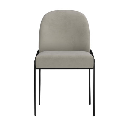 Benjara Nik Dining Chair with Curved Backrest, Matte Black Metal, Gray Velvet