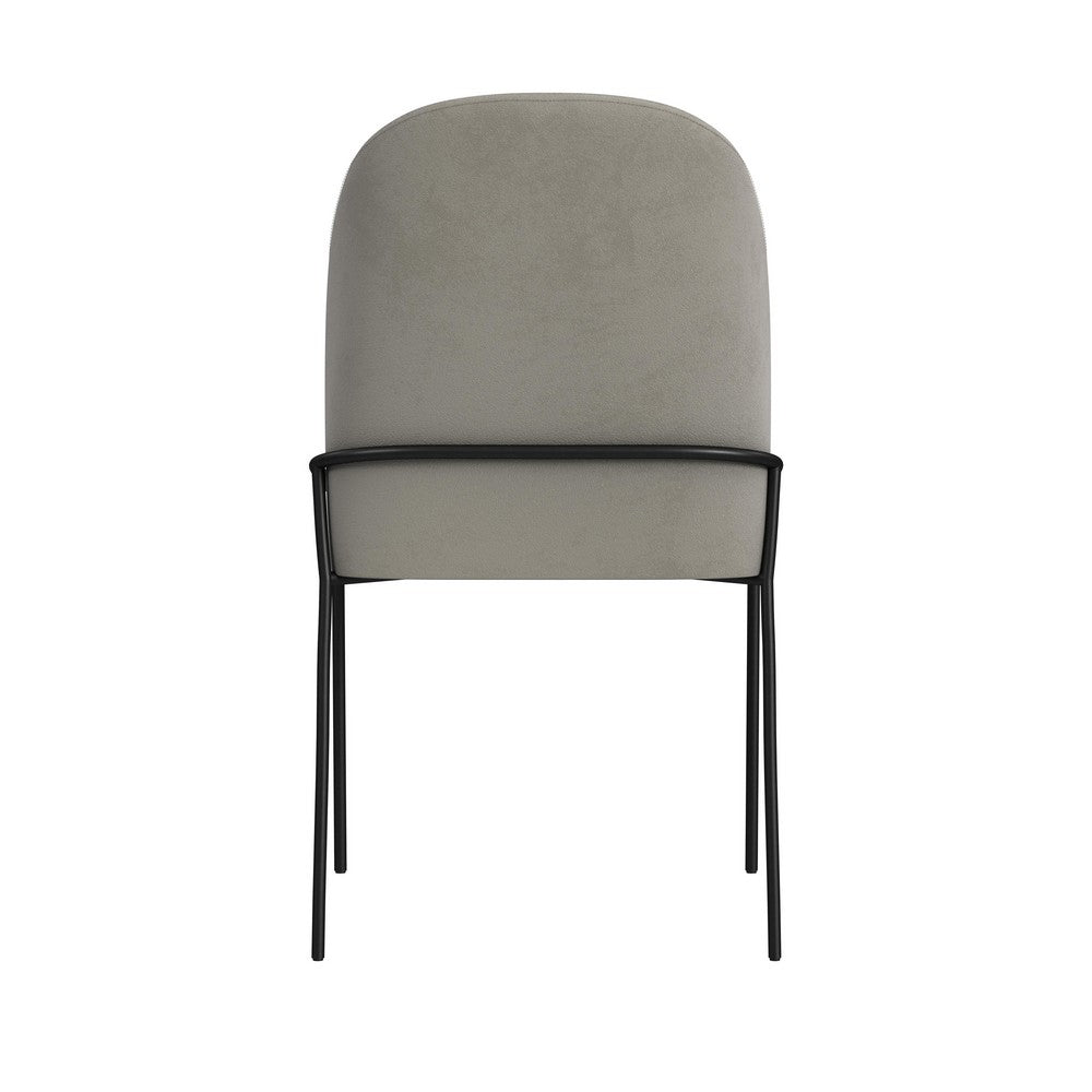 Benjara Nik Dining Chair with Curved Backrest, Matte Black Metal, Gray Velvet
