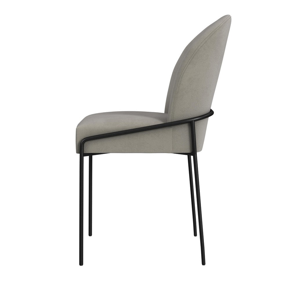 Benjara Nik Dining Chair with Curved Backrest, Matte Black Metal, Gray Velvet