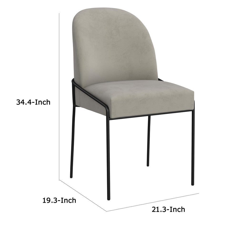 Benjara Nik Dining Chair with Curved Backrest, Matte Black Metal, Gray Velvet