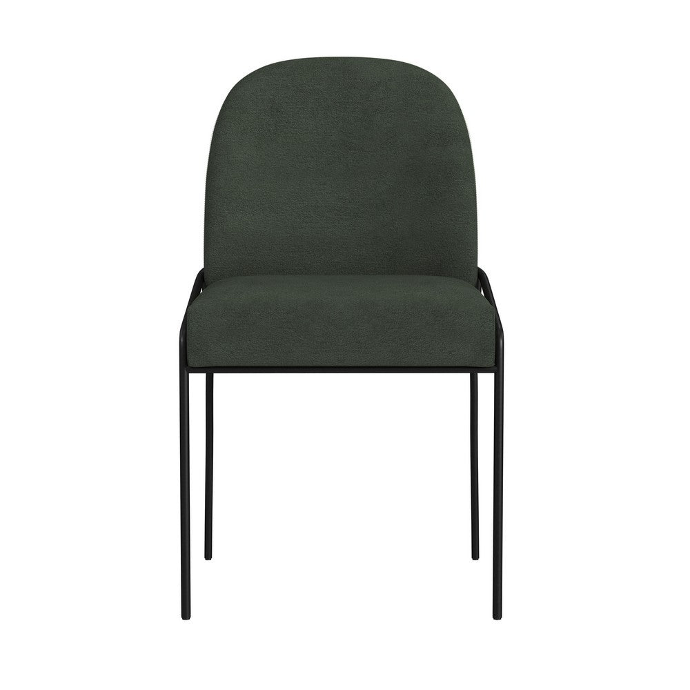 Benjara Nik Dining Chair with Curved Backrest, Matte Black Metal, Green Velvet