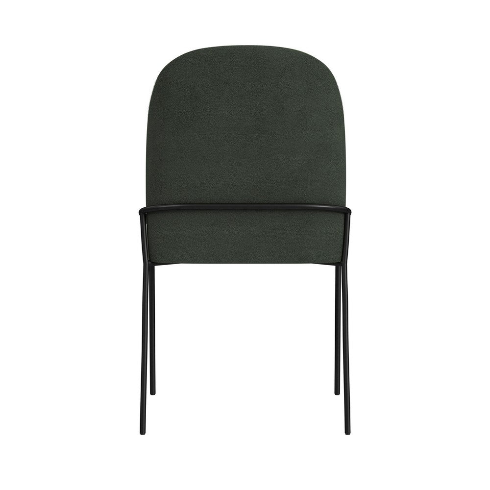 Benjara Nik Dining Chair with Curved Backrest, Matte Black Metal, Green Velvet